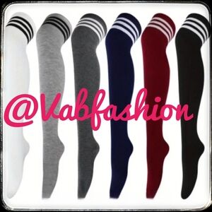6 Pairs, Womens Over-the-Knee Striped Socks, Grays, White, Marron, Blue, Black!